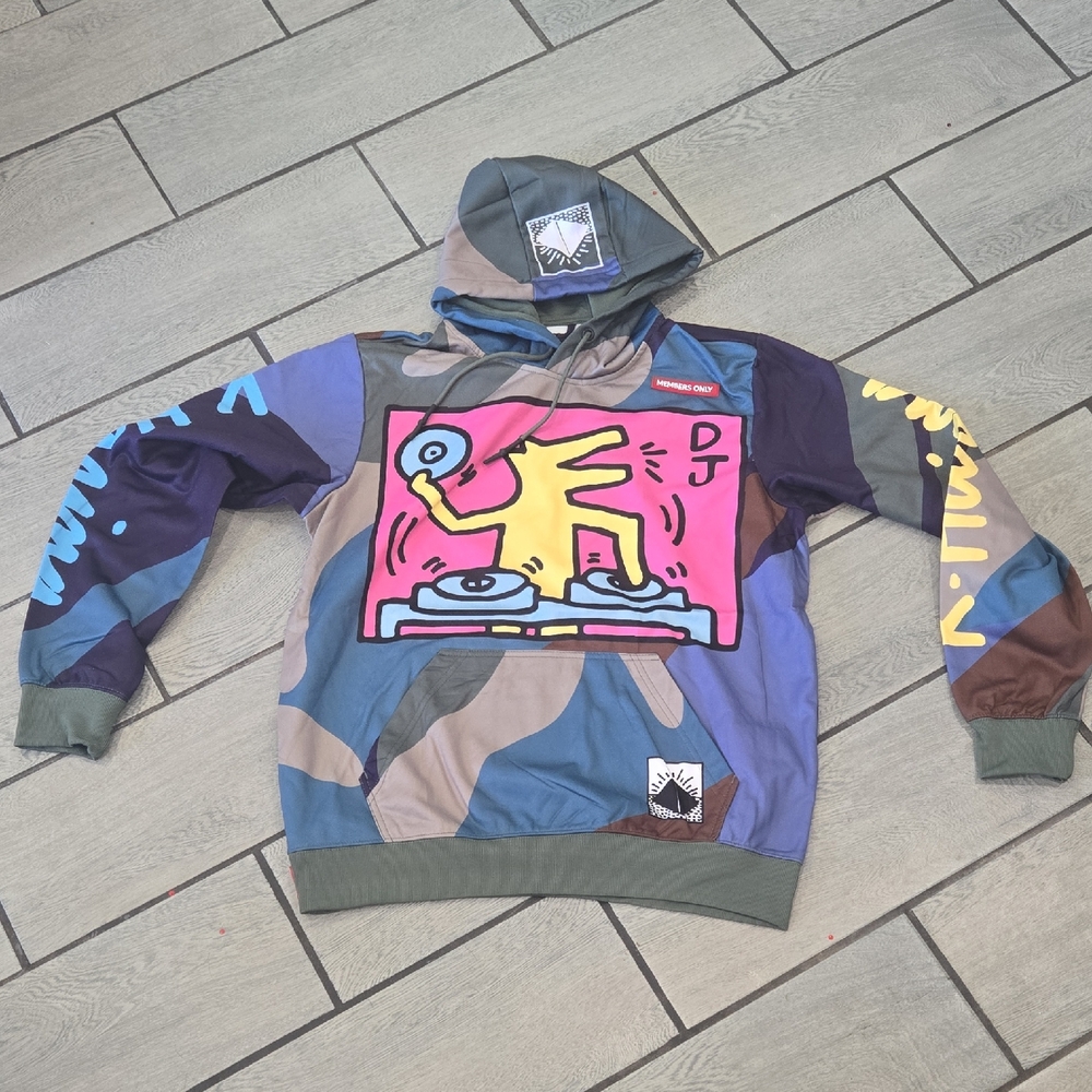 Keith Haring x Members Only‎ Hoodie DJ Graphic Pullover Size M NWT